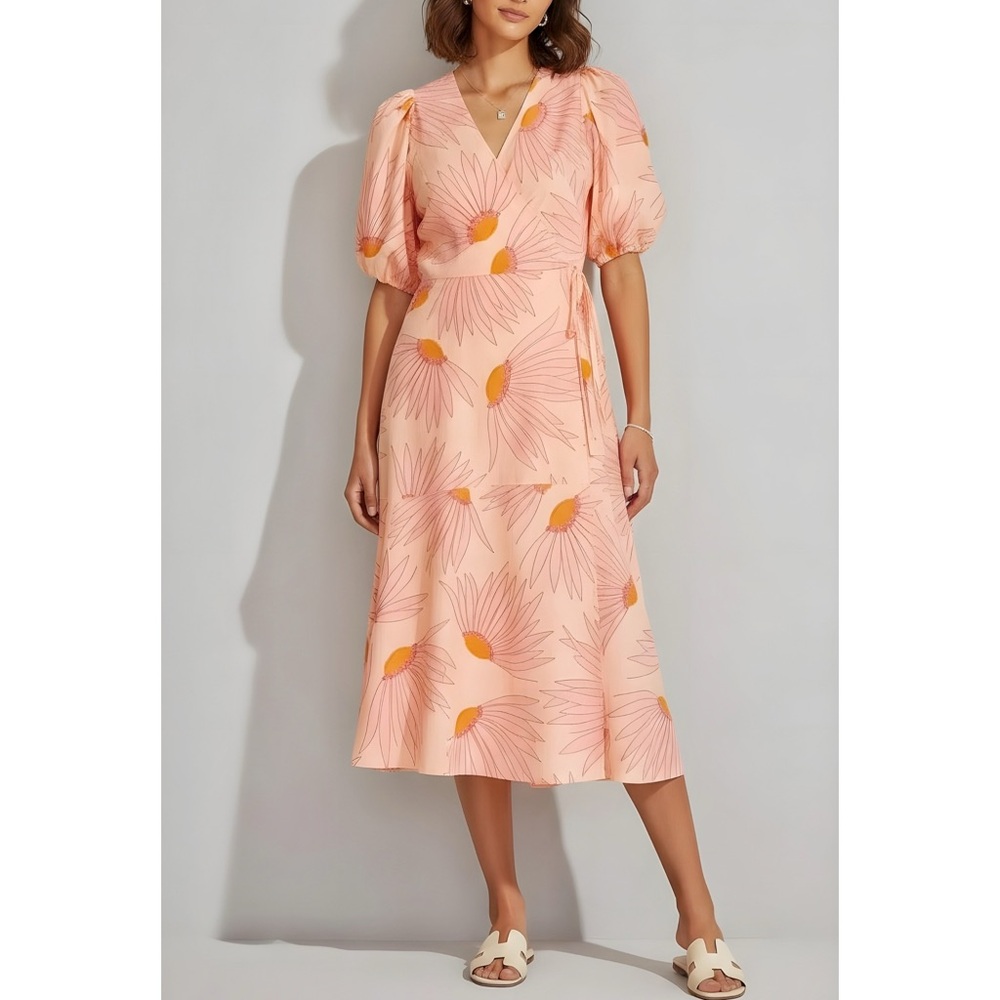 KATE SPADE Falling Flower Wrap Dress, Light Guava Juice, 2 (US)